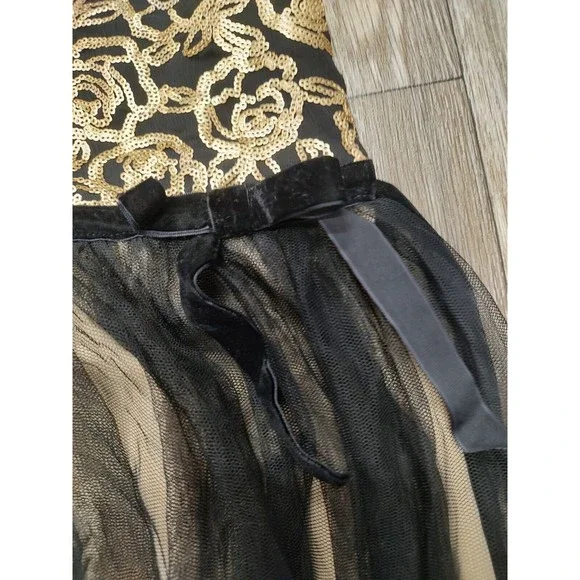Pinky Girl's size 7 Black & Gold Sequin Mesh Sleeveless Holiday Dress - Picture 2 of 5